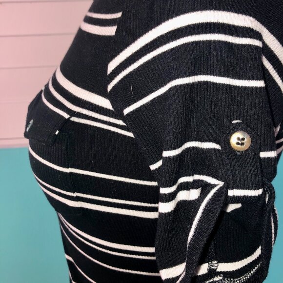 GUESS Black and White Striped Zip-Up Fitted Top - Picture 6 of 7